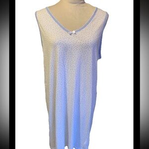 Carole Houchman Nightgown Sleeveless White w Blue Polka Dots Medium